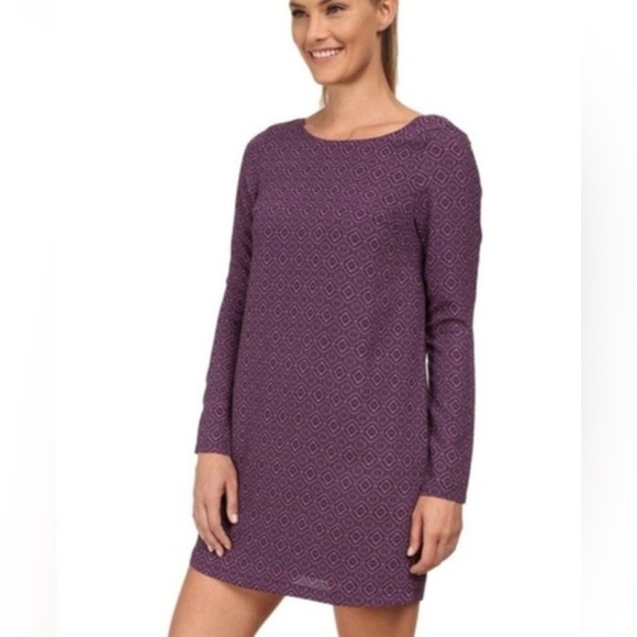 PrAna Black/Plum print crew neck long sleeve crewneck lined crepe midi shift NWT - Picture 1 of 8